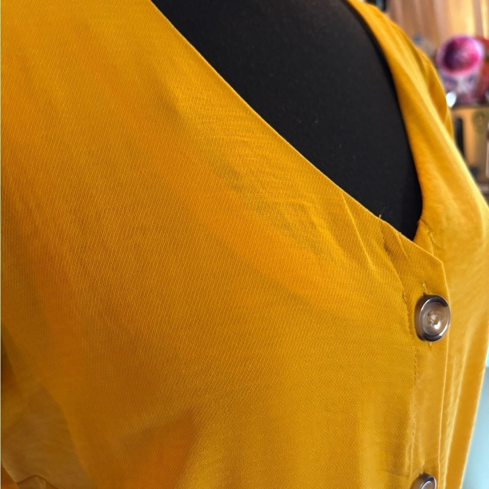 Yellow Cuffed Sleeve Mini Shirt Dress - Picture 6 of 13